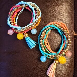 Colorful Beaded Bracelet Set with Tassels